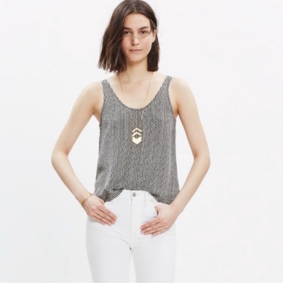Madewell Silk Sundown Tank Triangle Pattern Black - Picture 1 of 9